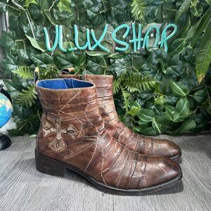 Men's Mark Nason Italy Ankle Boots Biker Shoes Size 10 Brown Leather Cross